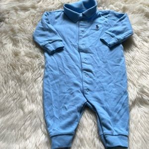 Ralph Lauren collar footless one piece. Light blue. 3m